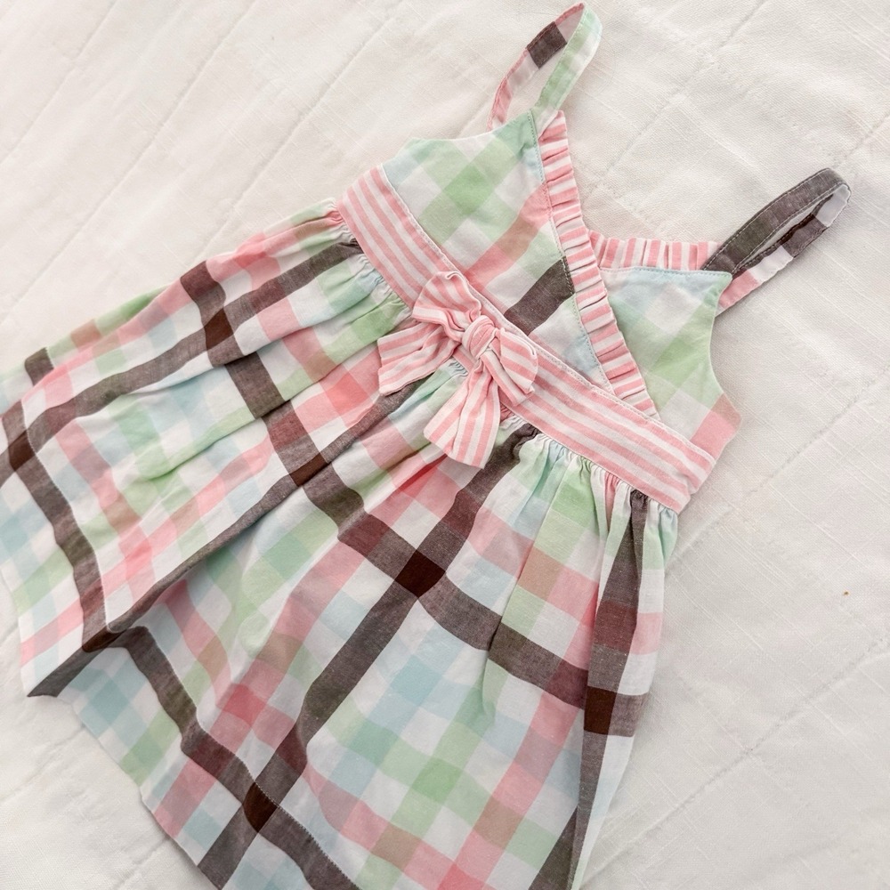 Janie & Jack‎ Girls Ice Cream Social Plaid Dress 6-12 Months Pink Green Brown